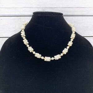 Vintage Faux Pearl Cluster Necklace White Gold Bead 19"L Screw Clasp
